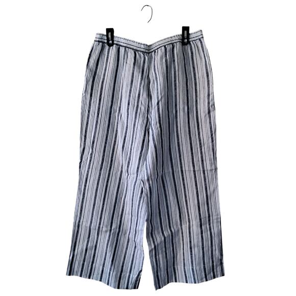 LOFT Pants Striped Linen Pull On Wide Leg Palazzo Deep Space Gray Size XXL (NWT) - Picture 4 of 15